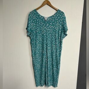 Plus Size 3X Floral Pullover Midi Dress Stretch Pockets Cottagecore Modesty